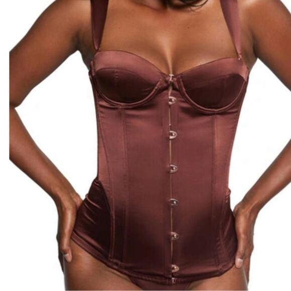 Love Vera Elegant Brown Satin Corset size Small NWT - Picture 1 of 14